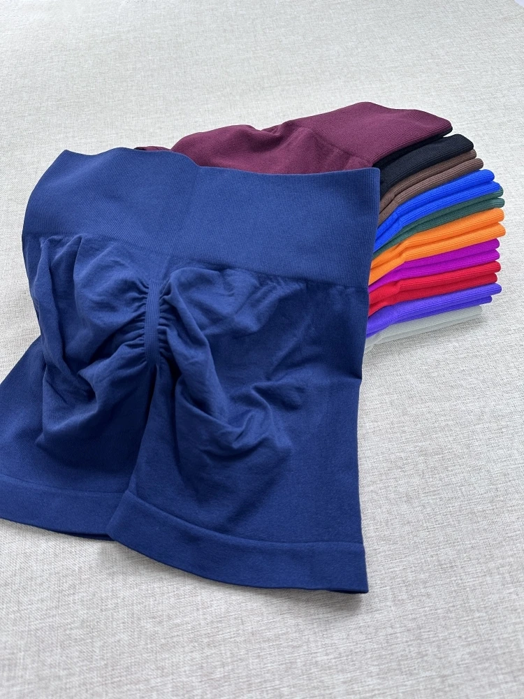 Mulheres sem costura tecido esportes shorts magros shorts feminino cintura alta hip com nervuras ginásio treinamento shorts yoga