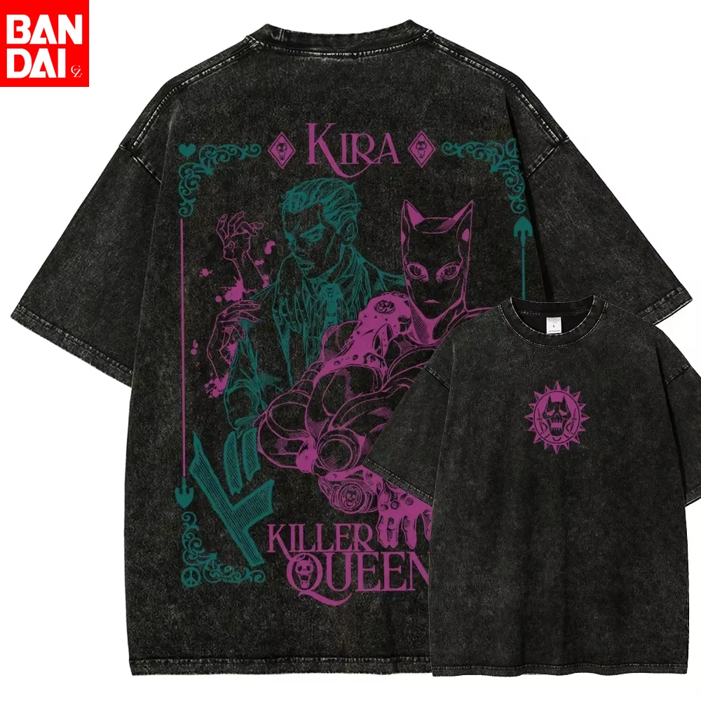 JOJO Bizarre Adventure Gyro Zeppeli T-Shirt Herren Vintage Washed Oversized Tees Anime Grafik T-Shirts Streetwear Baumwolle Tops Herren