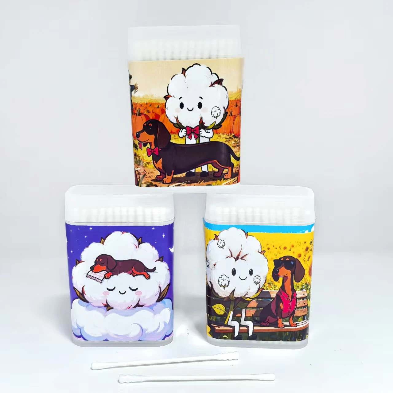 300 Stück kreative Wattestäbchen mit Dackelmotiv, doppelköpfige Schraube, runde Wattestäbchen mit feiner Achse, Geschenk-Wattestäbchen