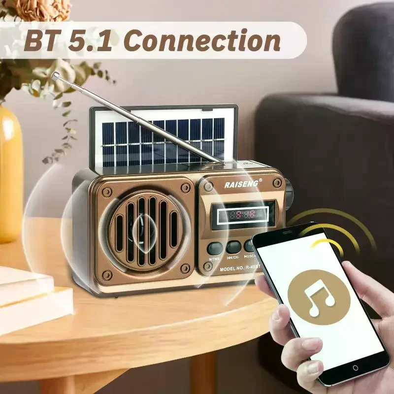 Głośnik Bluetooth 49BTS Bezprzewodowy Odtwarzacz MP3 Radio FM Ładowanie Solarny Radio Awaryjne Pełny Pasma Wysoka Czułość