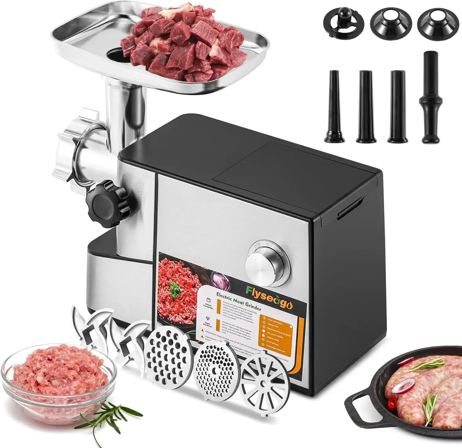 Grinder Electric 3200w High Capacity Commercial Heavy Duty Meat Grinder and Sausage Stuffers, Kubbe Kit for Household Use &