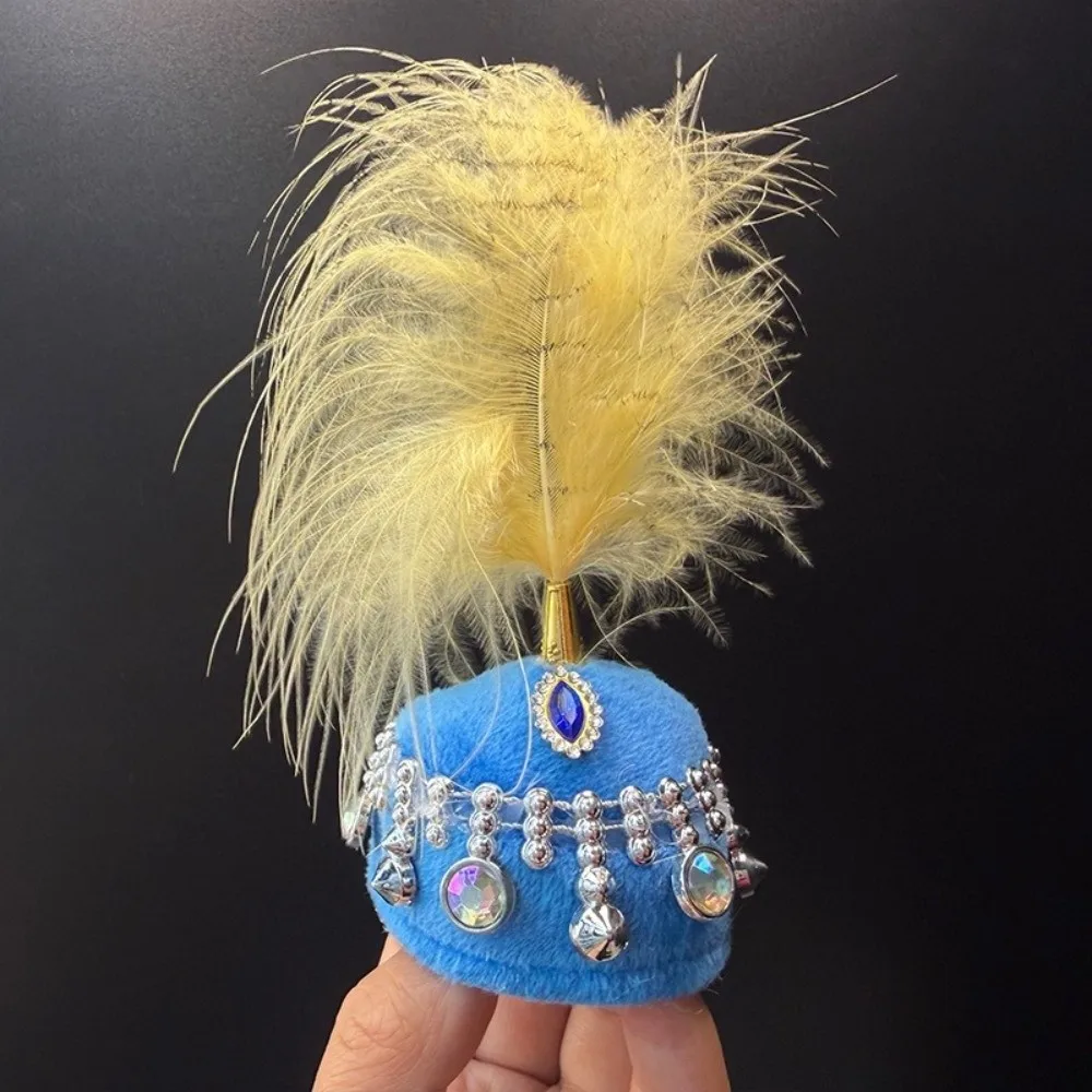 New Mini Mini Pointed Hat for Head Circumference 5-7cm Rhinestone Feather Hat Pointed Thnic Decorative Hat