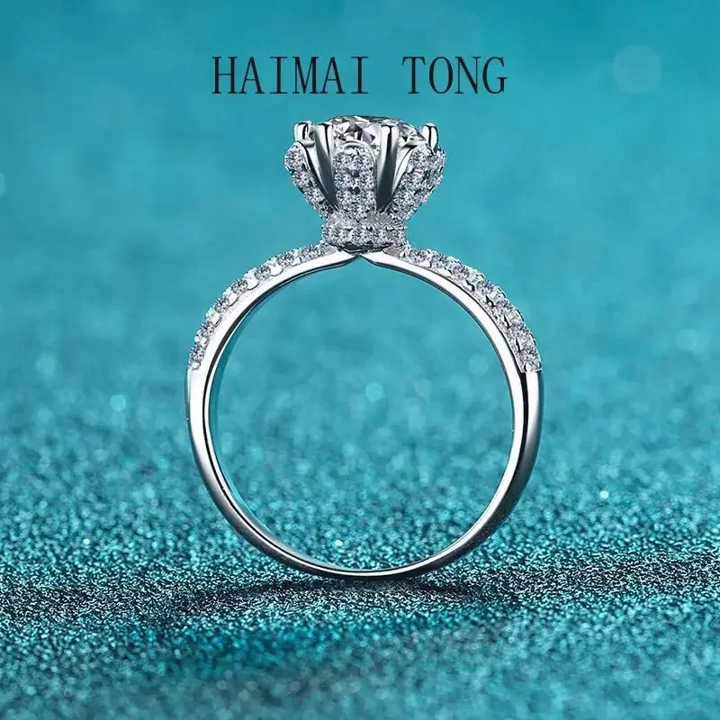 

HAIMATONG PT950 Platinum New Ring Women's Ice Queen 1 Carat Moissanite Ring Petals Six Claws