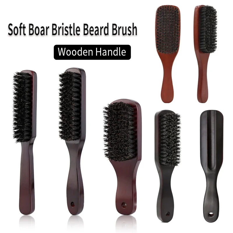 soft boar bristle beard brush hairdressing hair styling comb for beard men\'s shaving brush wood handle beard and mustache brush