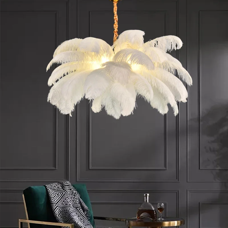 Creative Nordic LED Ostrich Feather Ceiling Lamp for Living Room Bedroom Home Decoration Lighting Modern Minimalist Chandelier