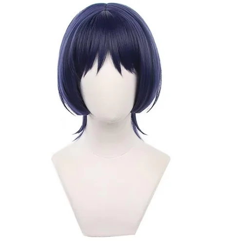 Short Blue Mixed White Cosplay Scaramouche Wig Halloween Custum Party Wig for Adult Anime