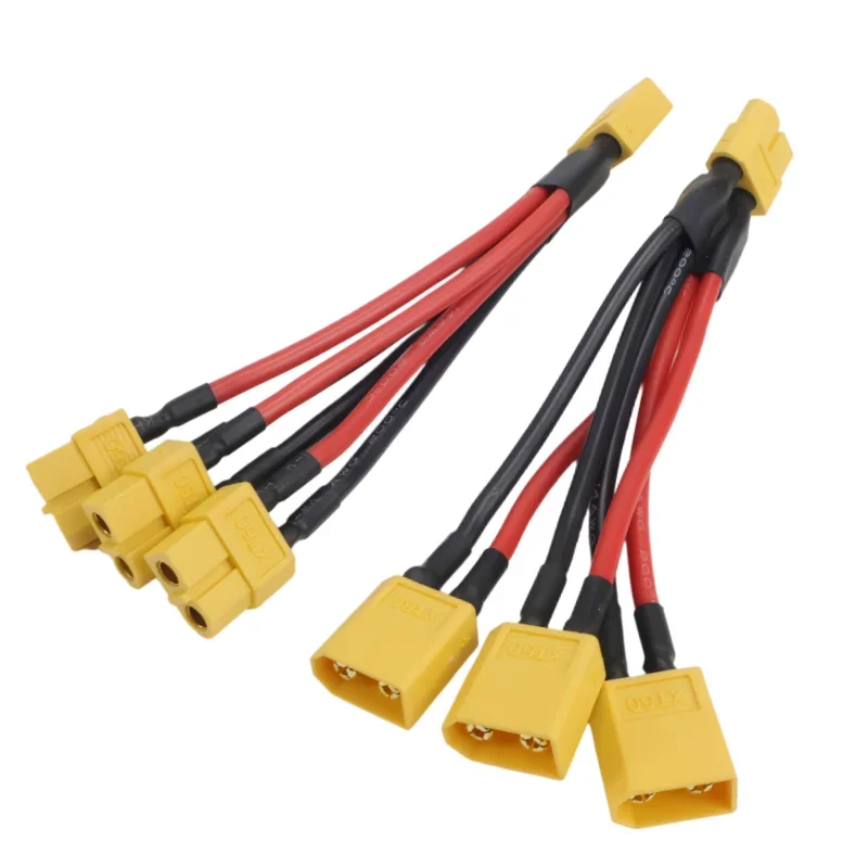 3-Way XT60 Parallel Battery Connector 14AWG Silicone Wire Male/Female Dual Extension Y Splitter 100mm for Battery Charger Motor