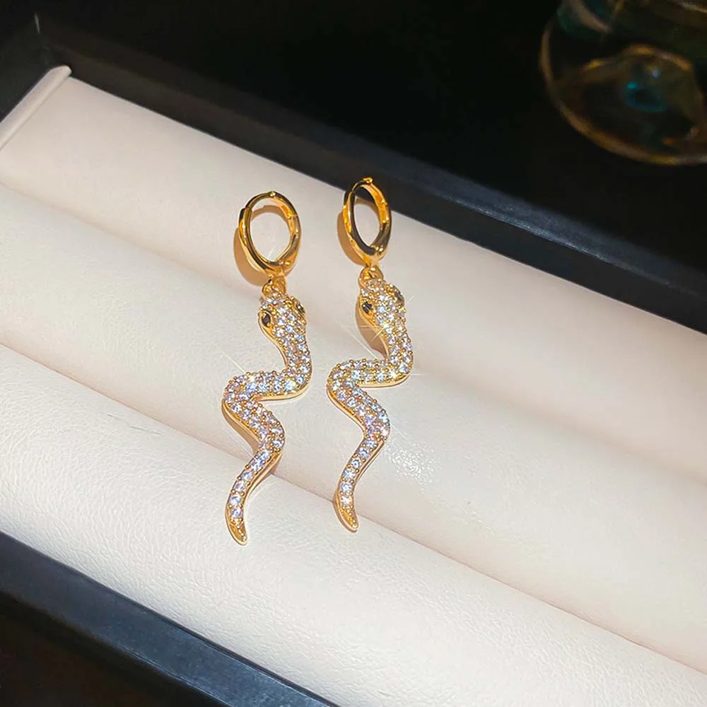 S-shaped Snake Snake Earrings Jewelry Accessories Fashion Ornament Korean Style Earrings Gold Color Copper Zircon