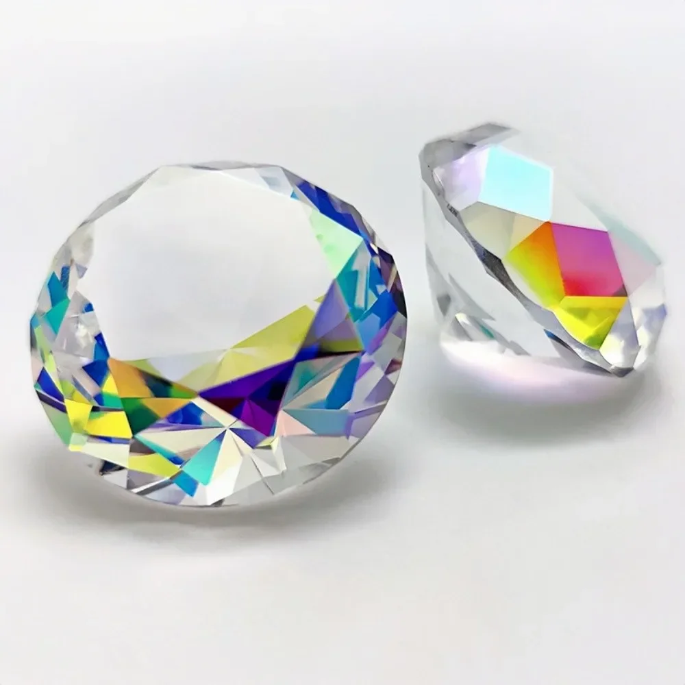 AB Colorful K9 Crystal Diamond  30-80mm Paperweight Decorative Rainbow Maker Prism Glass Diamonds Wedding Home Desktop Decoratio