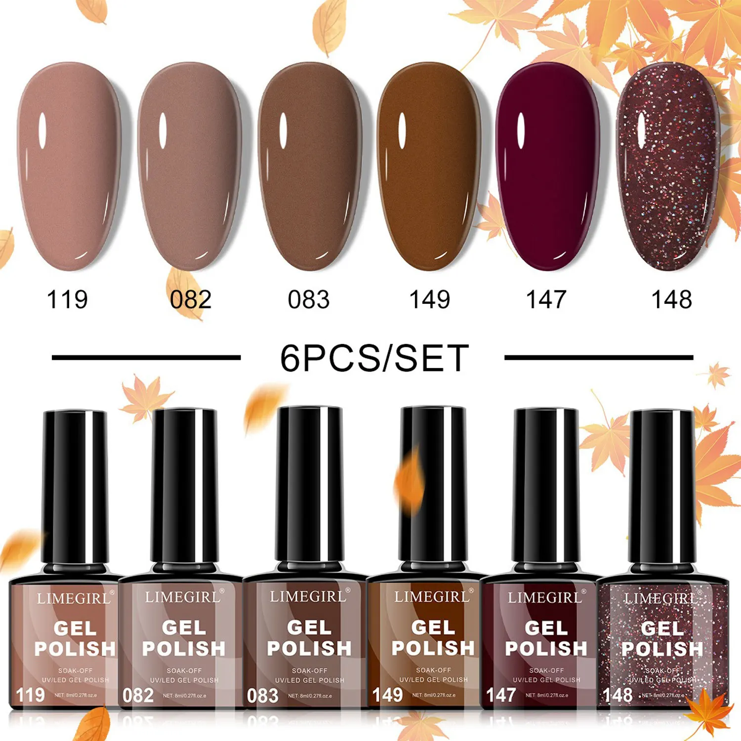 Zestaw do paznokci żelowych 6 kolorów, lakier żelowy, półtrwały lakier żelowy, bazowy i wykończeniowy lakier, zdobienie paznokci, manicure, lakier żelowy soak off, lakier żelowy LED UV