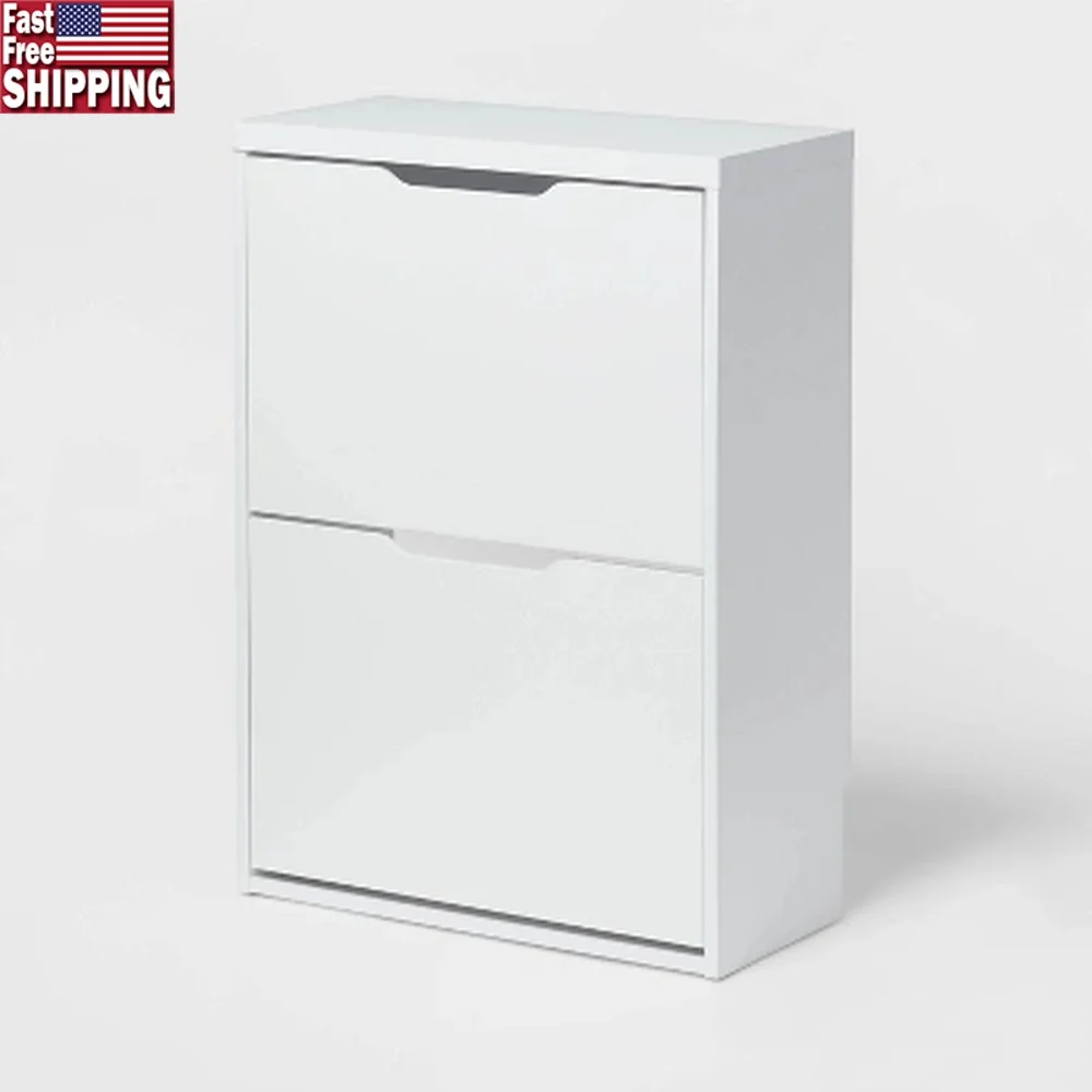 

Freestanding Wood Laminate Shoe Cabinet Organizer Holds 12 Pairs Open Design Multiple Shelves Vertical Storage Solution