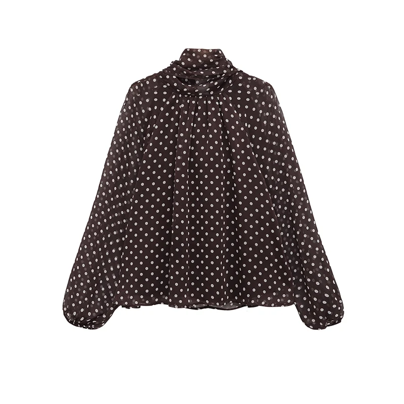 Polka Dot Printed Women Shirt 2025 Autumn New Bow Tied Blouse Woman Tops Lady Ruffles Long Sleeve Loose Elegant Blouses Top ﻿