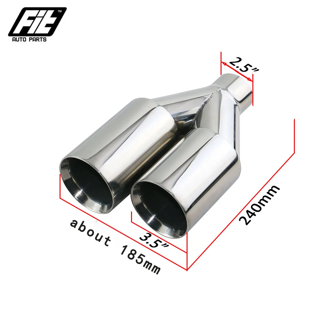 1PCS Double Wall 2/2.5/3 Inch Exhaust Pipe Tip Dual Muffler Tail Pipe for Universal Car silver blue