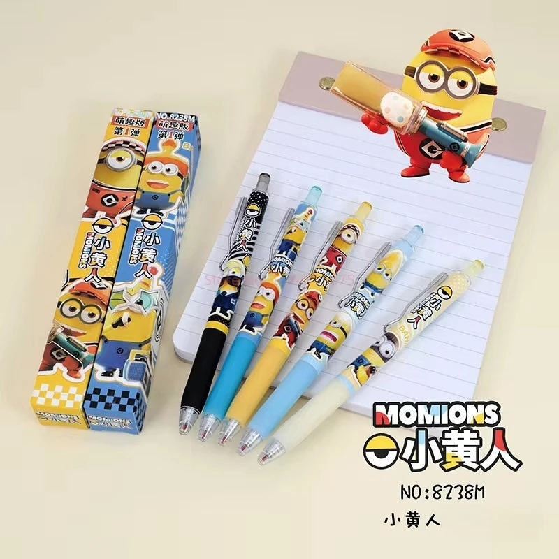 6/24pcs Despicable Me 4 Minions Gel Pen Cartoon Cute Signature Pens Individually Packaged Press Pen Student Stationery Wholesale