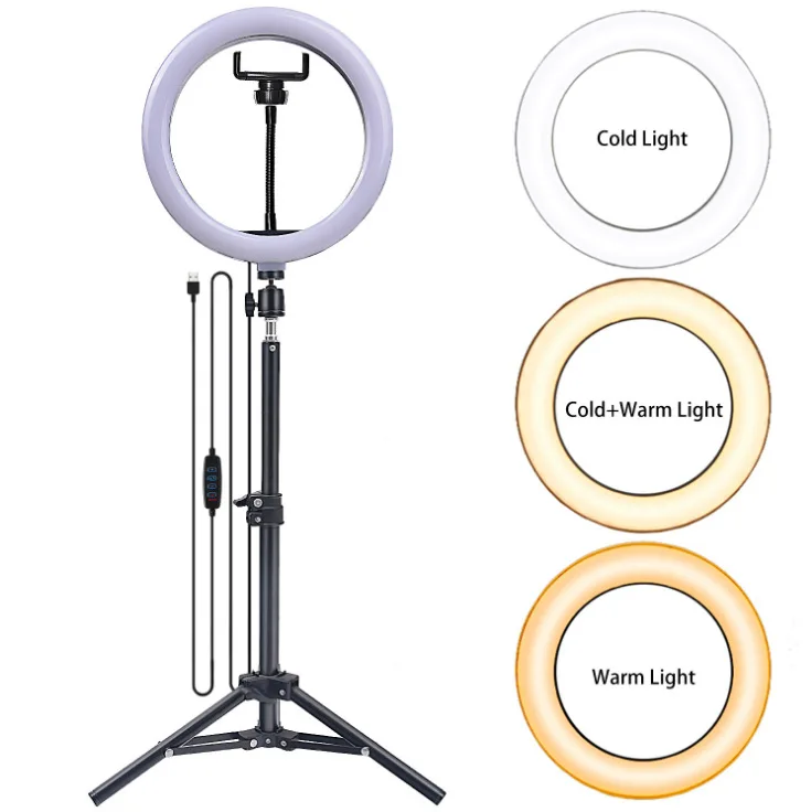 10 Inch LED Selfie Ring Light Dimmable Photography Fill Lamp with Mini Tripod for Phone Tiktok Live Video Photo Studio Ringlight