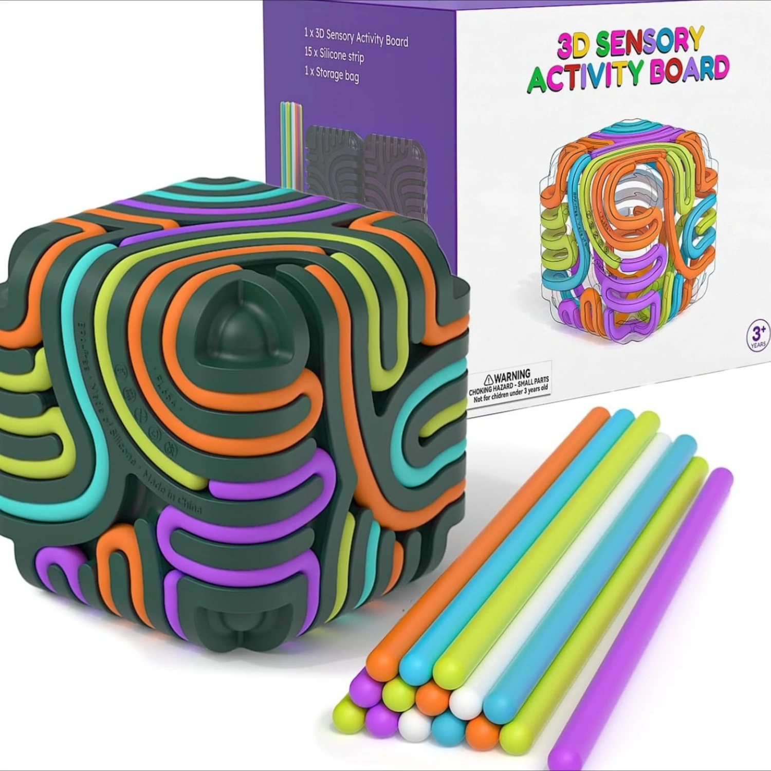 3D Sensory Activity Board, Silicone Fidget Cube Toy for Stress Relief, Calming, Focus, ADHD and Autism