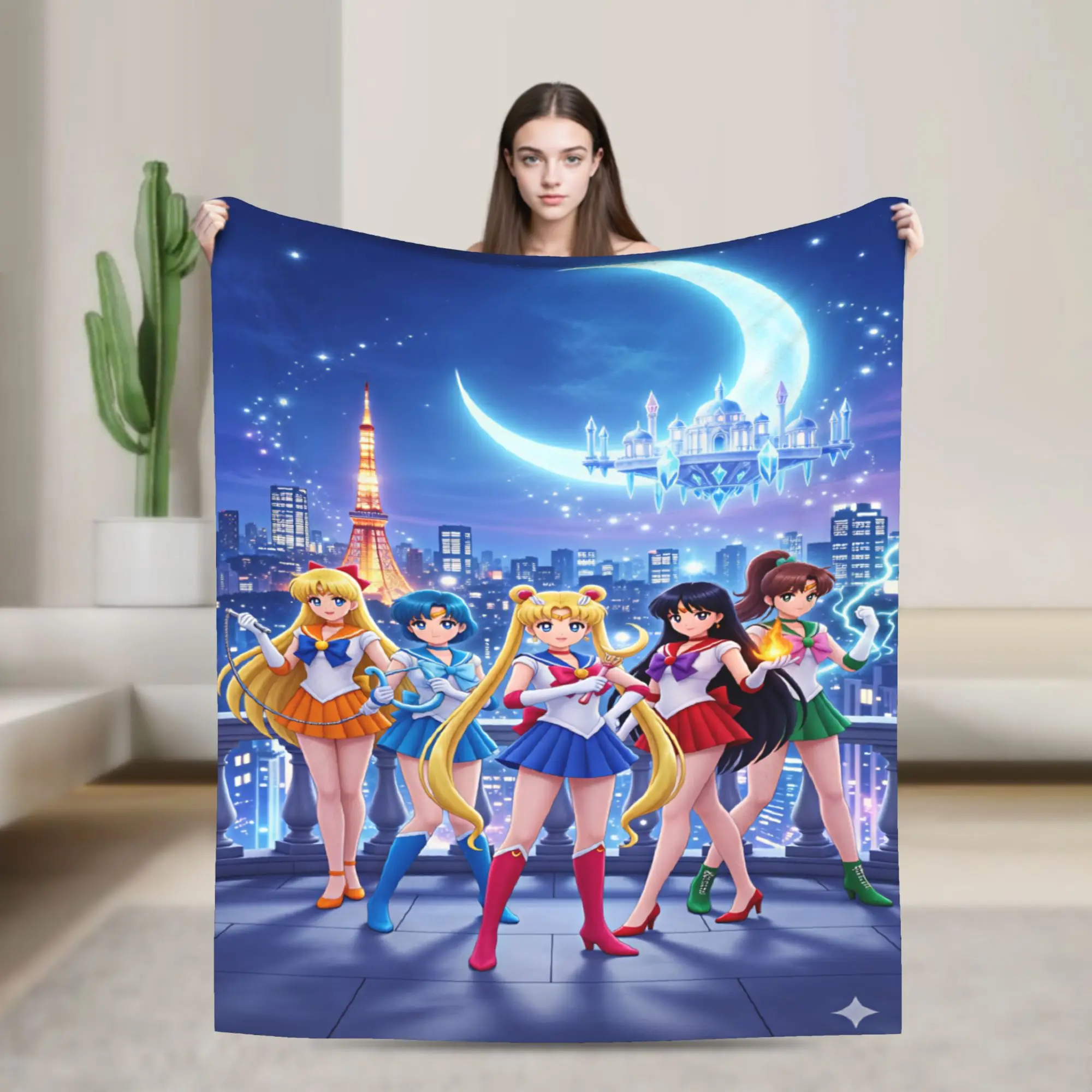 S-Sailor M-Moon Anime  Blanket  Soft Warm Aesthetic Plush Throw Blanket For Couch Travel Flannel Bedspread Bed Cover