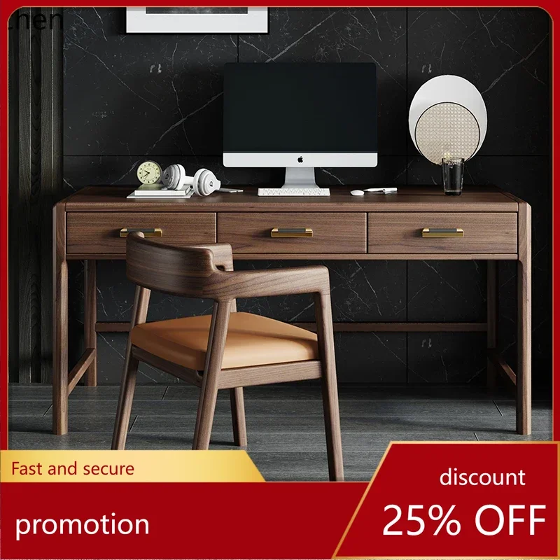 

HXL Solid wood desk computer desk walnut modern simple study furniture