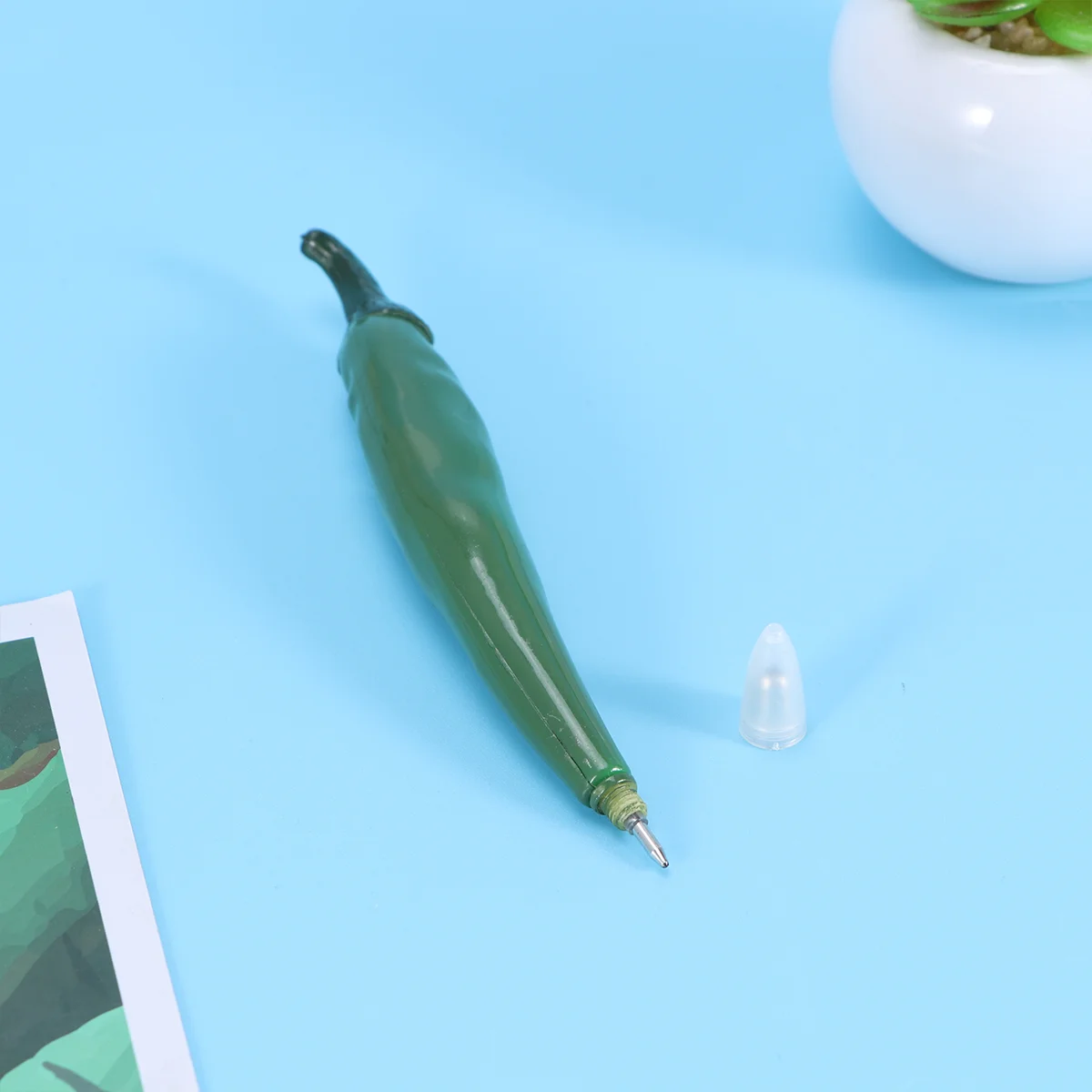 

1pc Cartoon Ball Point Pen Gel Pen with Magnet Chili Shape Design Stationery for Home School Office Green