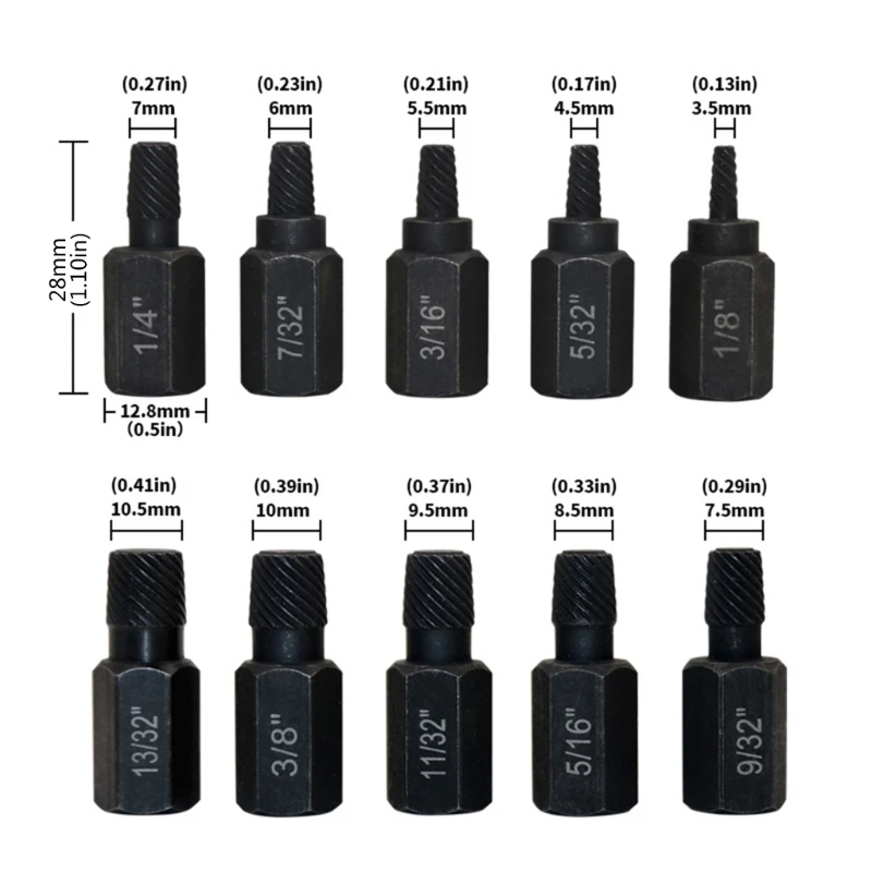 10PCS Screw Extractor Set Easy Out Broken Bolt Remover Precision Tool for Stripped Screws Mechanics Repair