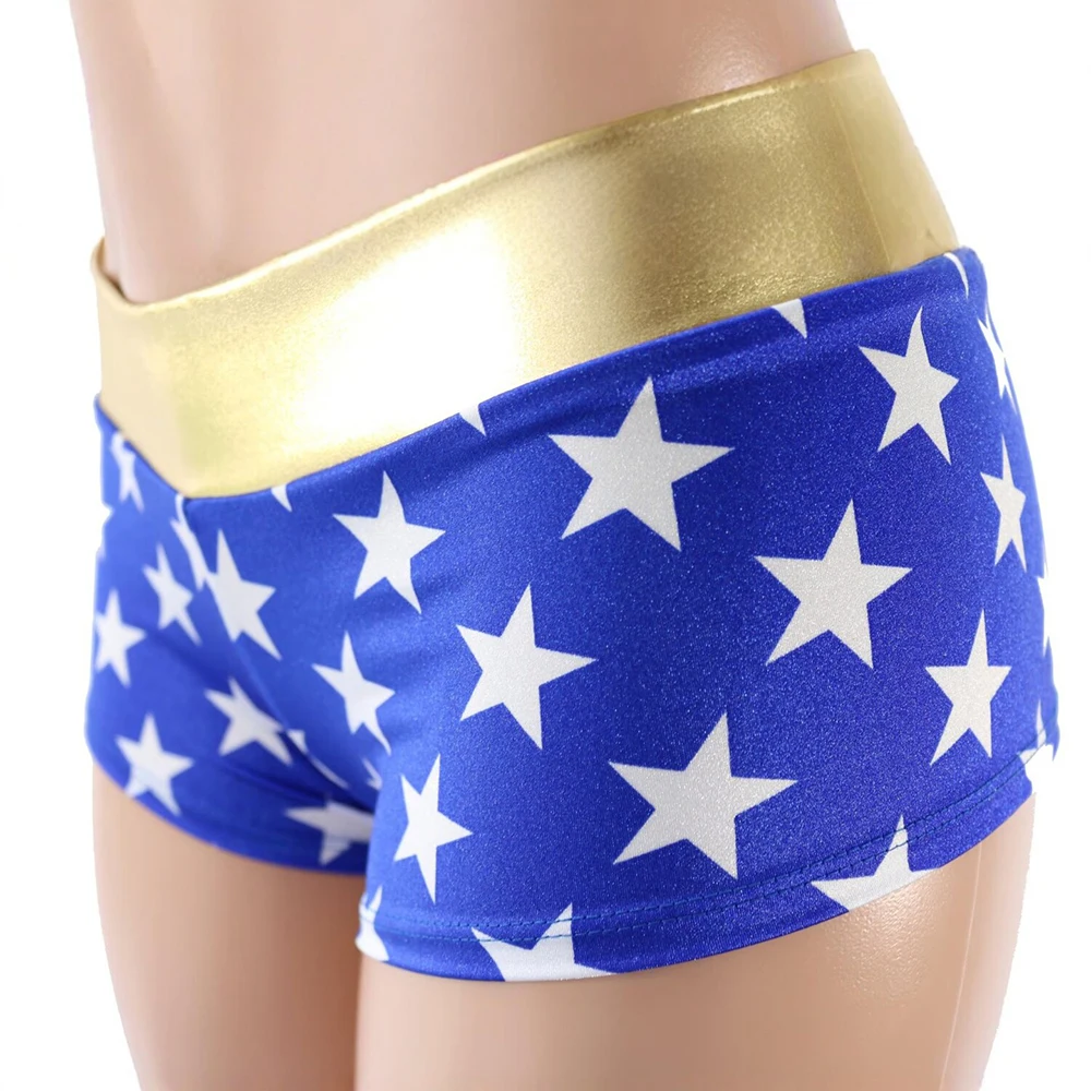 Halloween Cosplay Costume Shorts Women low-rise Gold Trim Stretchy Hot Pants Party Club Dance Fancy Dress Bottoms Mini Shorts
