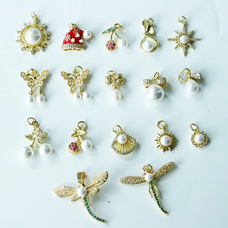 10 قطعة/18 كيلو الذهب مطعمة الزركون اللؤلؤ قلادة الإكسسوار القوس الجوف شرابة قلادة سوار ذاتي الصنع قلادة صنع المجوهرات