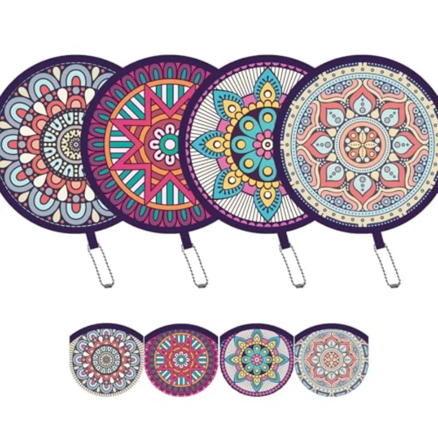 

4 Pack Pattern Folding Hand Fans, Compact Purse Fans for Women, Stowable Handheld Fan for Concert, Travel, Indoor and Outdoor A