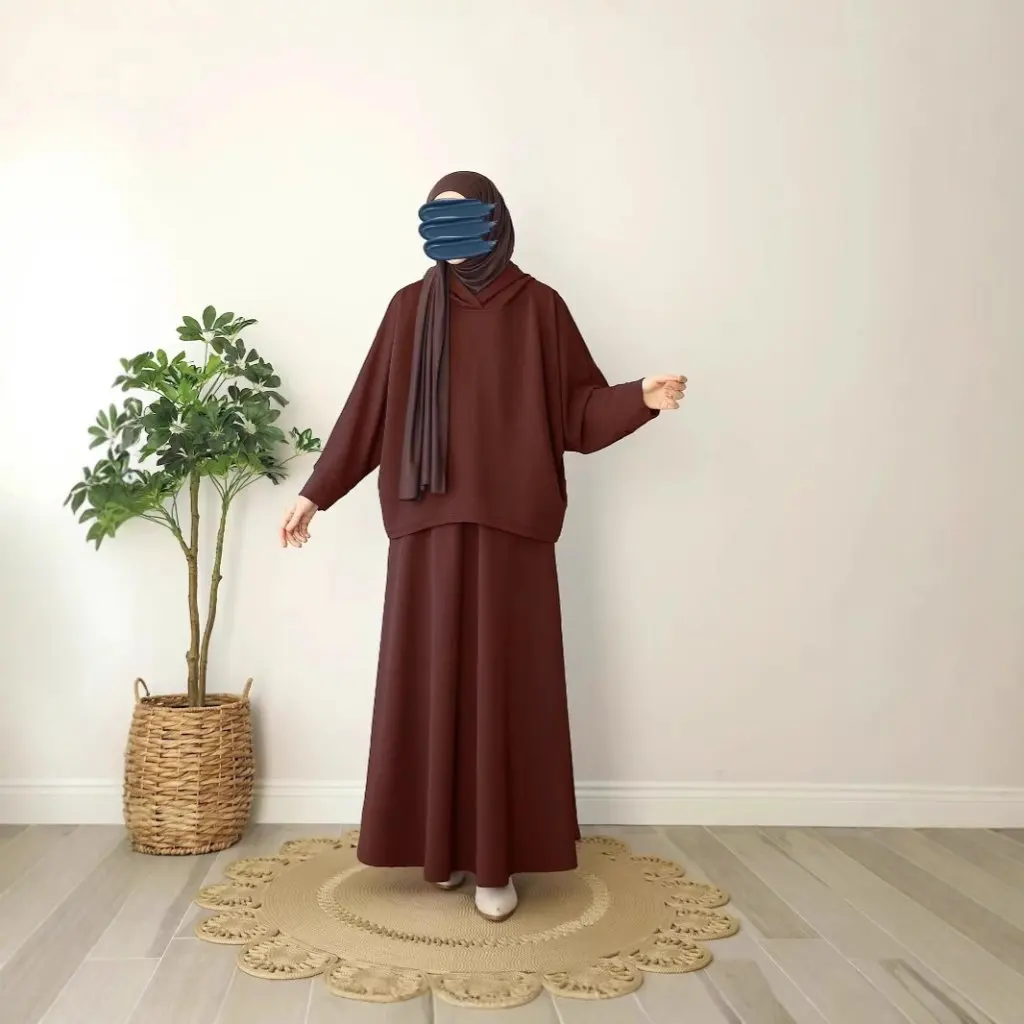 

Женский однотонный вязаный топ с капюшоном, свободный крой, модный топ в мусульманском стиле