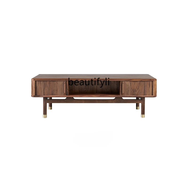 

Nordic Solid Wood Coffee Table Black Walnut Small Apartment Living Room Simple Modern Tea Table Tea Table TV Cabinet