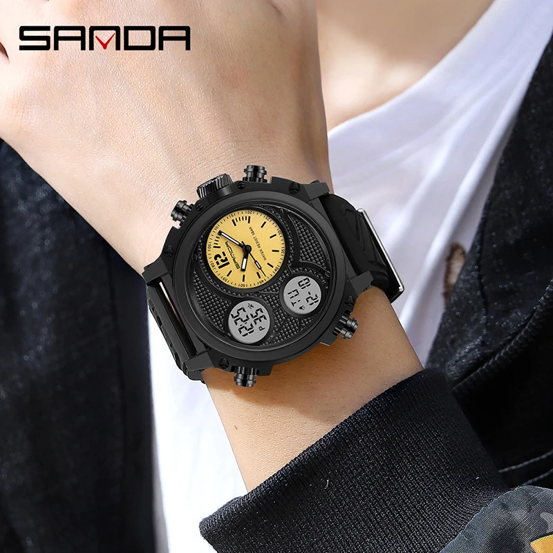 SANDA Fashion Outdoor Men Watches Top Brand Military Sports LED Digital Bright Screen Noctilucent Display Waterproof Wristwatch