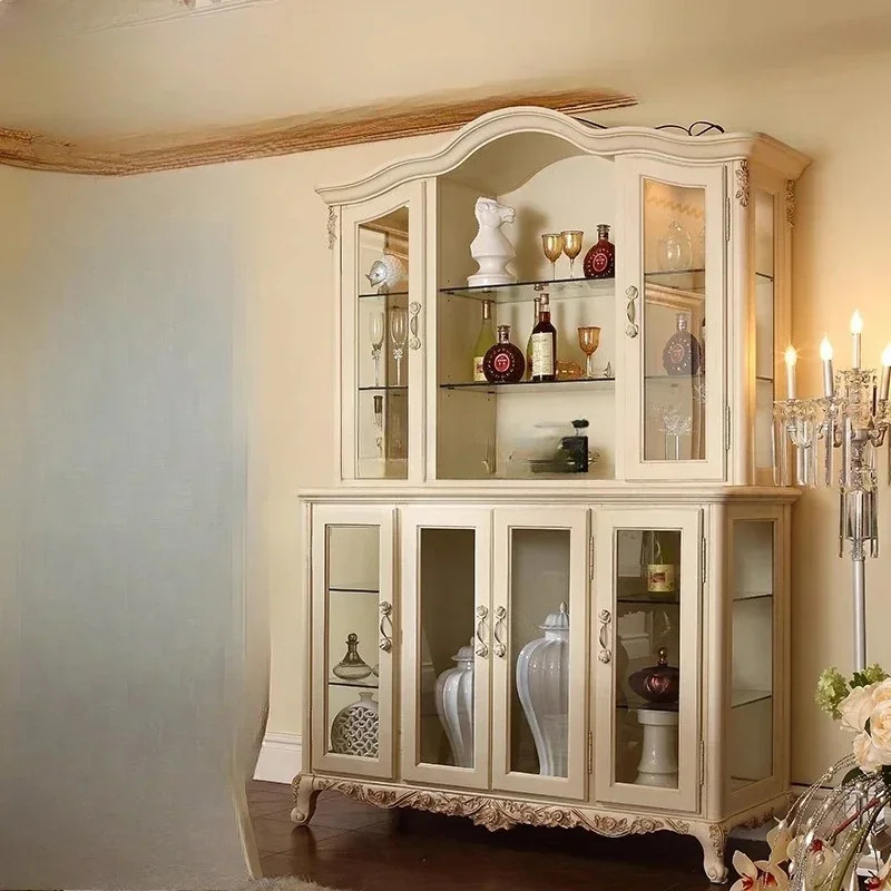 Integrated glass door wine cabinet against the wall storage cabinet ivory white solid wood storage jewelry display cabinet