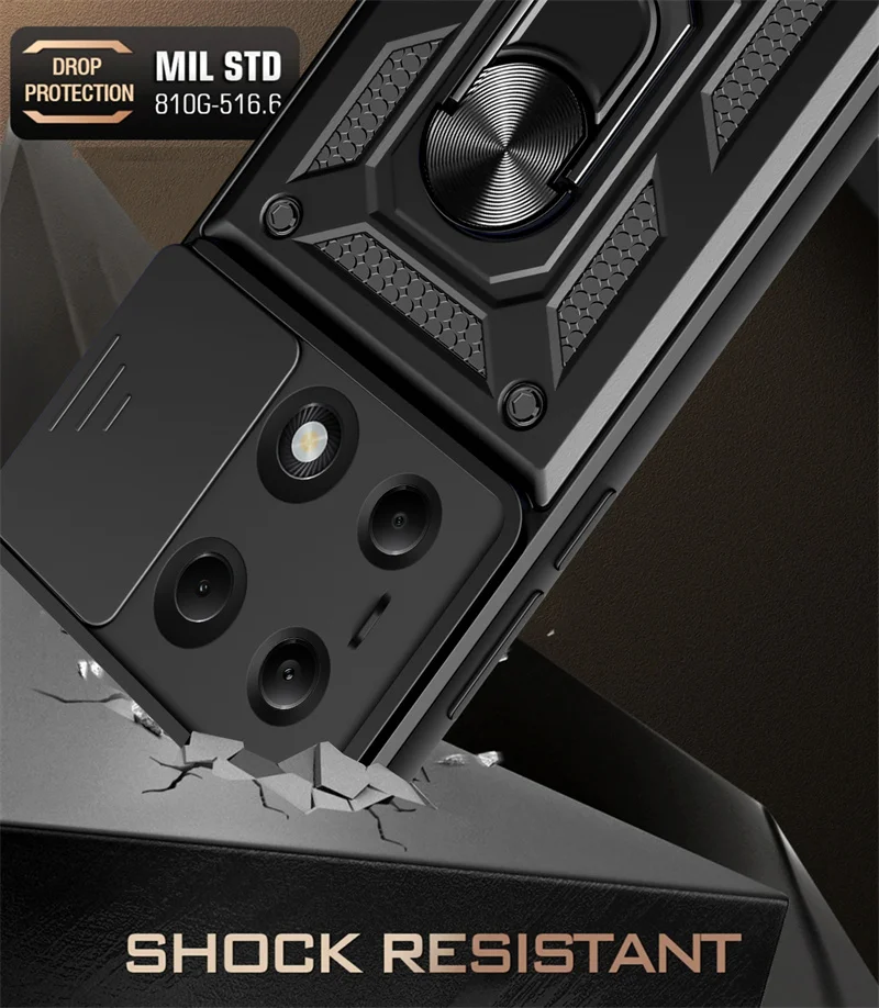 For Xiaomi Redmi Note 13 Pro 4G Case Slide Camera Armor Shockproof Ring Stand Back Cover For Redmy Note13Pro Car Magnetic Funda image 3