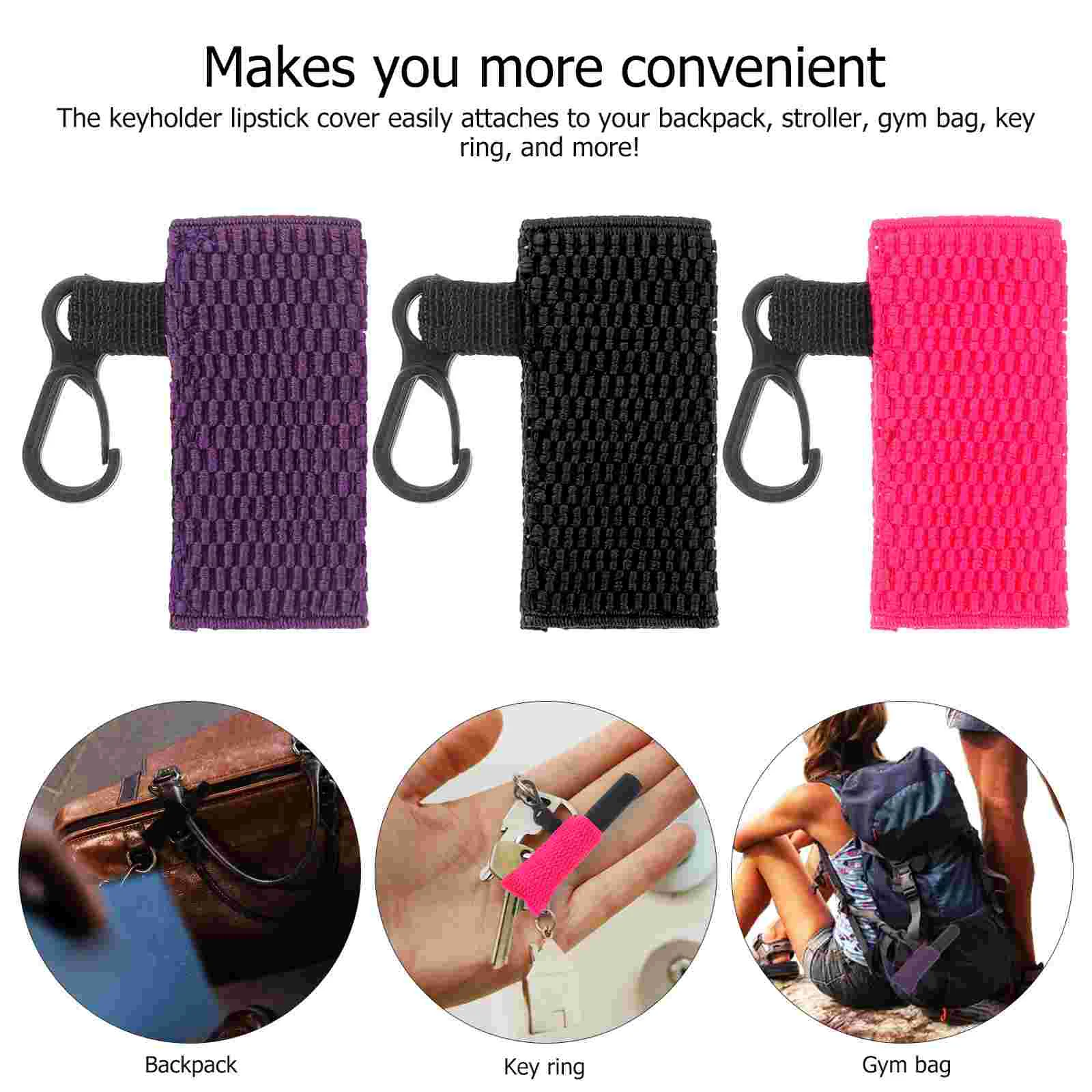 3 Pcs Case Lipstick Holder Clip Carrying Cover Protective Keychain Bracket for Backpack Polyester Sleeves Small Pouch