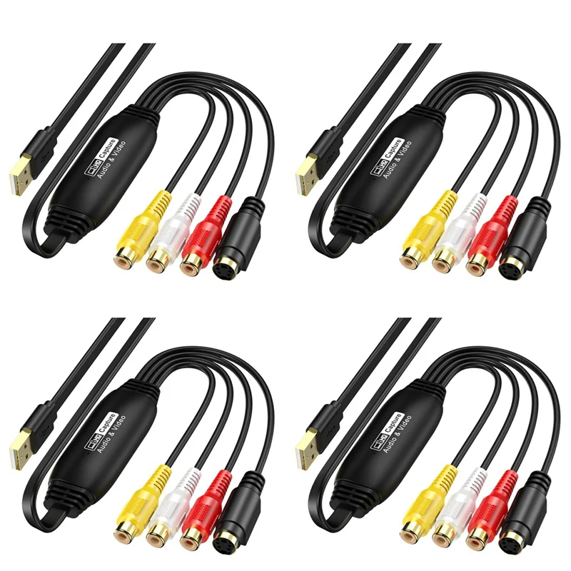 

4X USB Video Capture VHS To Digital Converter USB 2.0 Video Audio Capture Card For TV DVD VHS Support Windows Mac System-Y47A