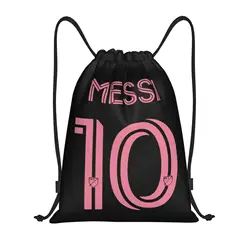 Custom Pink Messis 10 Soccer Drawstring Bag Men Women Lightweight Football Sports Gym Storage Backpack
