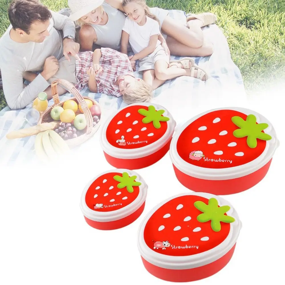 4Pcs Portable Strawberry Shape Lunch Box Leakproof Bento Box Microwavable Food Containers Fruit Box for Students Office Workers