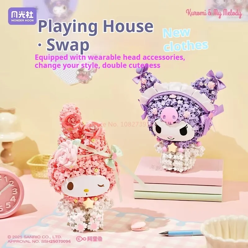 

Sanrio Kuromi Melody Floral Garden Building Blocks Blind Box Decor Set Moonlight Club Large Puzzle Girls Birthday Surprise Gift