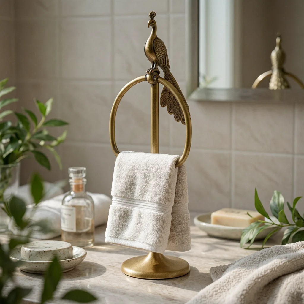 Brass Peacock Towel Ring Freestanding Bathroom Towel Holder Rack for Bath Vanity Home Bathroom Decor Accessories