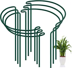 8 Plant support posts, semi-circular metal garden plant posts, indoor peony cages and supports, green plant support ring borders