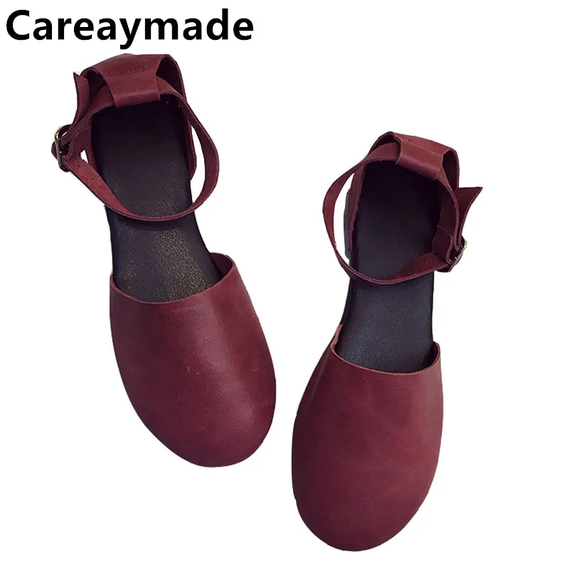 Careaymade-Genuine Leather Pure handmade women\'s sandals comfortable Soft cowhide retro art casual flat round  women\'s shoes