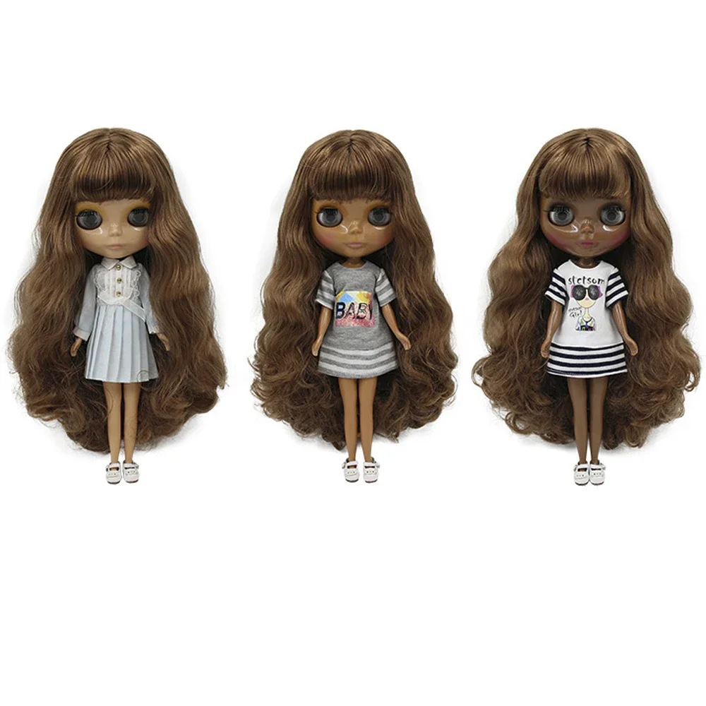 ICY DBS Blyth Doll 19 Joints Body 30cm 1/6 Doll Shinny Glossy Face Tan Deep Dark Skin DIY Make Up Costume Doll Gifts For Girls