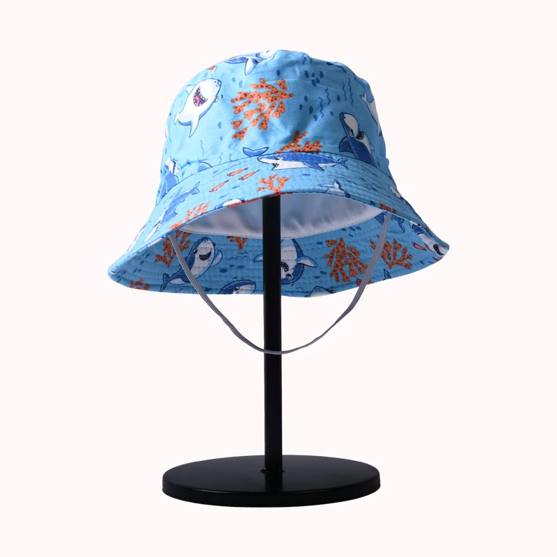 Children\'s Cotton Cartoon Bucket Hat, Dinosaur Print, Sol, Flor, Bebê, Meninos, Meninas, Crianças, Panamá, Verão