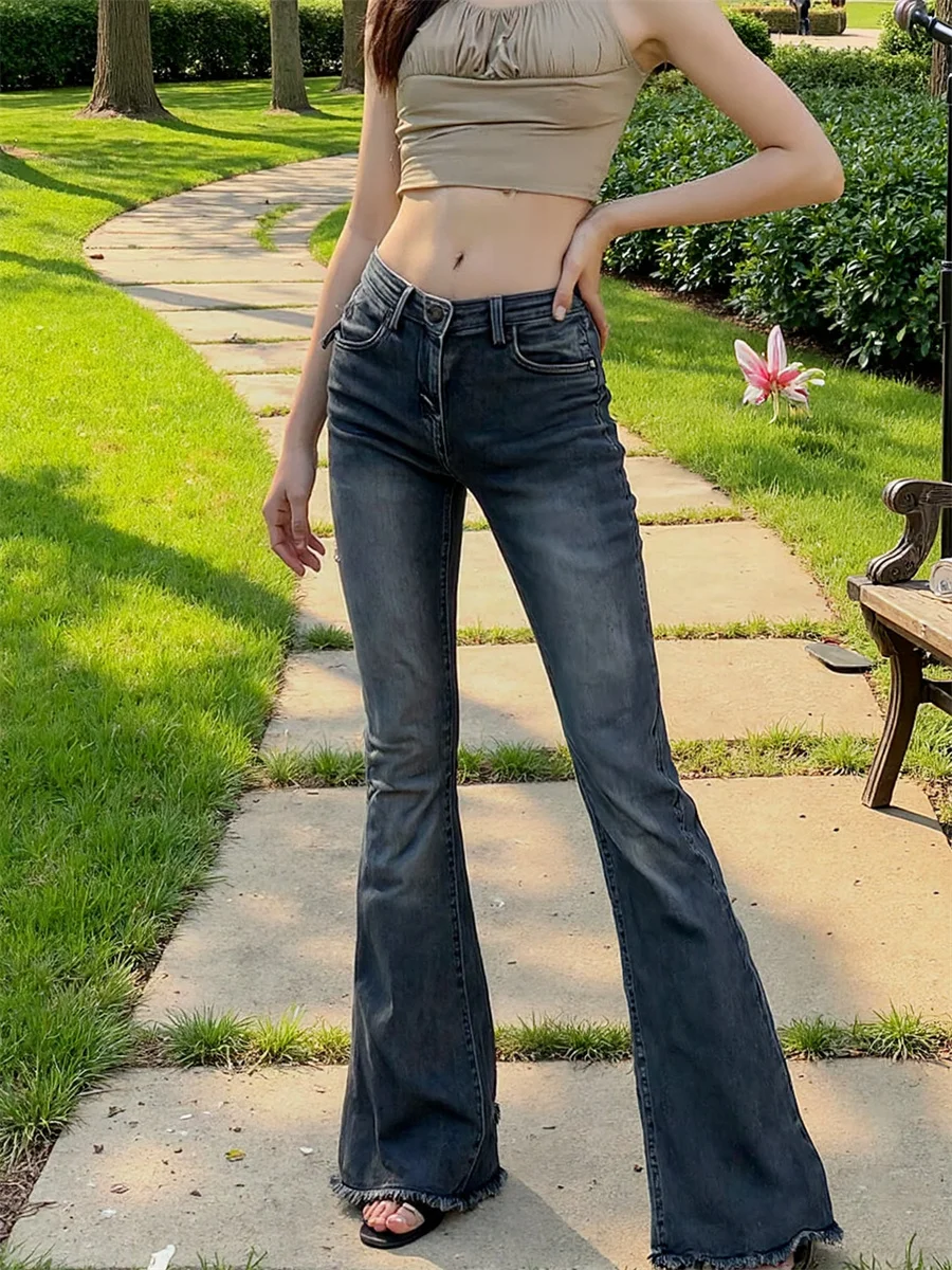 جينز نسائي للفتيات بقصة ضيقة متدرجة اللون من قماش الدنيم بنطلون فضفاض فضفاض للسيدات ملابس الشارع الشهير طراز Y2K موضة كورية #2