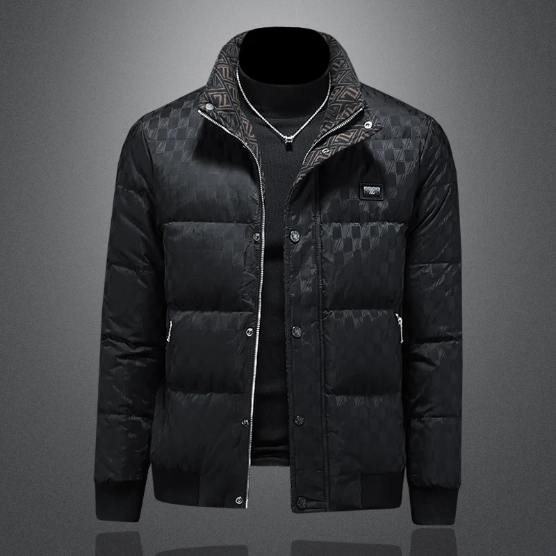 

Men's ort Printed down Jaet Thiened White Du down Winter Coat Faionable Urban Casual Sle Windproof Polyester Fabric