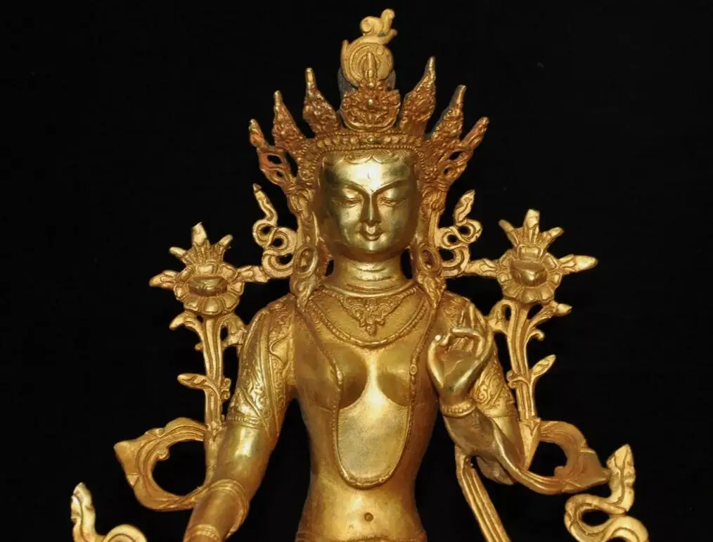 Tibet Buddhism bronze gilt Tara Kwan-yin Guanyin Bodhisattva Buddha statue