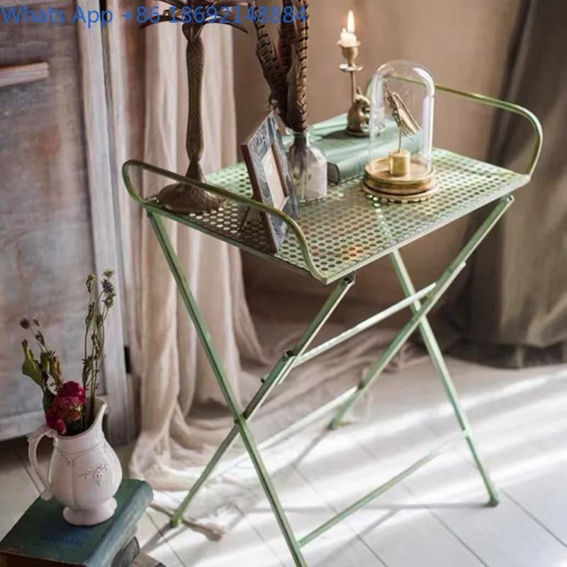 Vintage Iron Art Foldable Table and Chair Outdoor Indoor Flower Arrangement Operation Table Green Plant Coffee Table