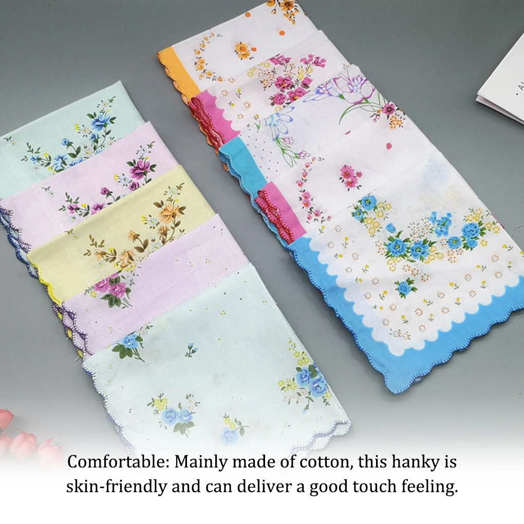 10-teiliges Vintage-Taschentuch für Damen, Camping, Wandern, Reisen, quadratisch, Baumwolle, Einstecktuch, Geburtstagsgeschenk, Muster zufällig
