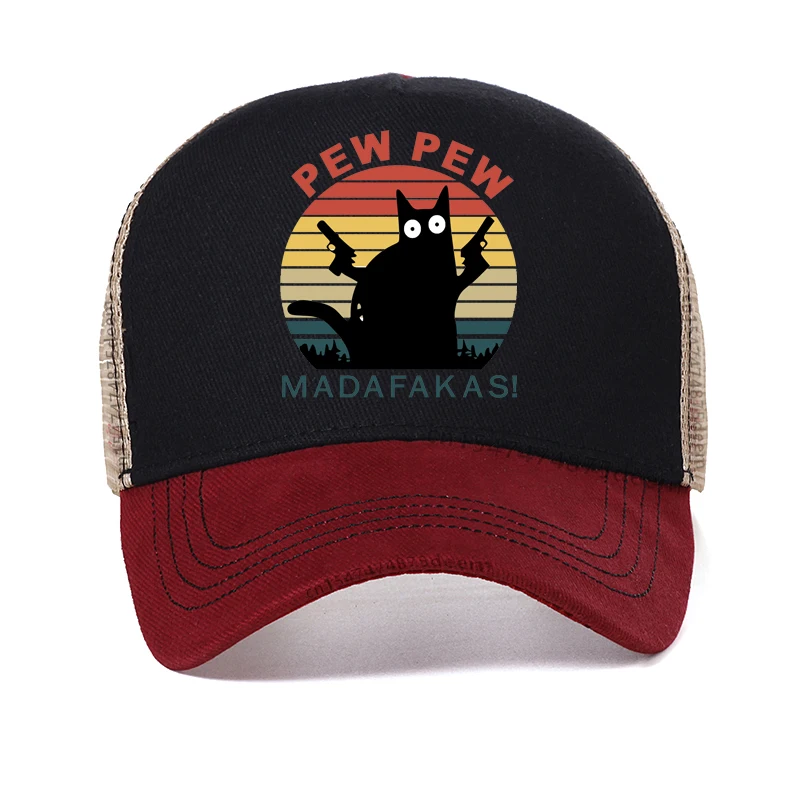

Pew Pew Madafakas hat Men Novelty Funny Cat Baseball Cap Vintage Summer cool Mesh Breathable Trucker Cap
