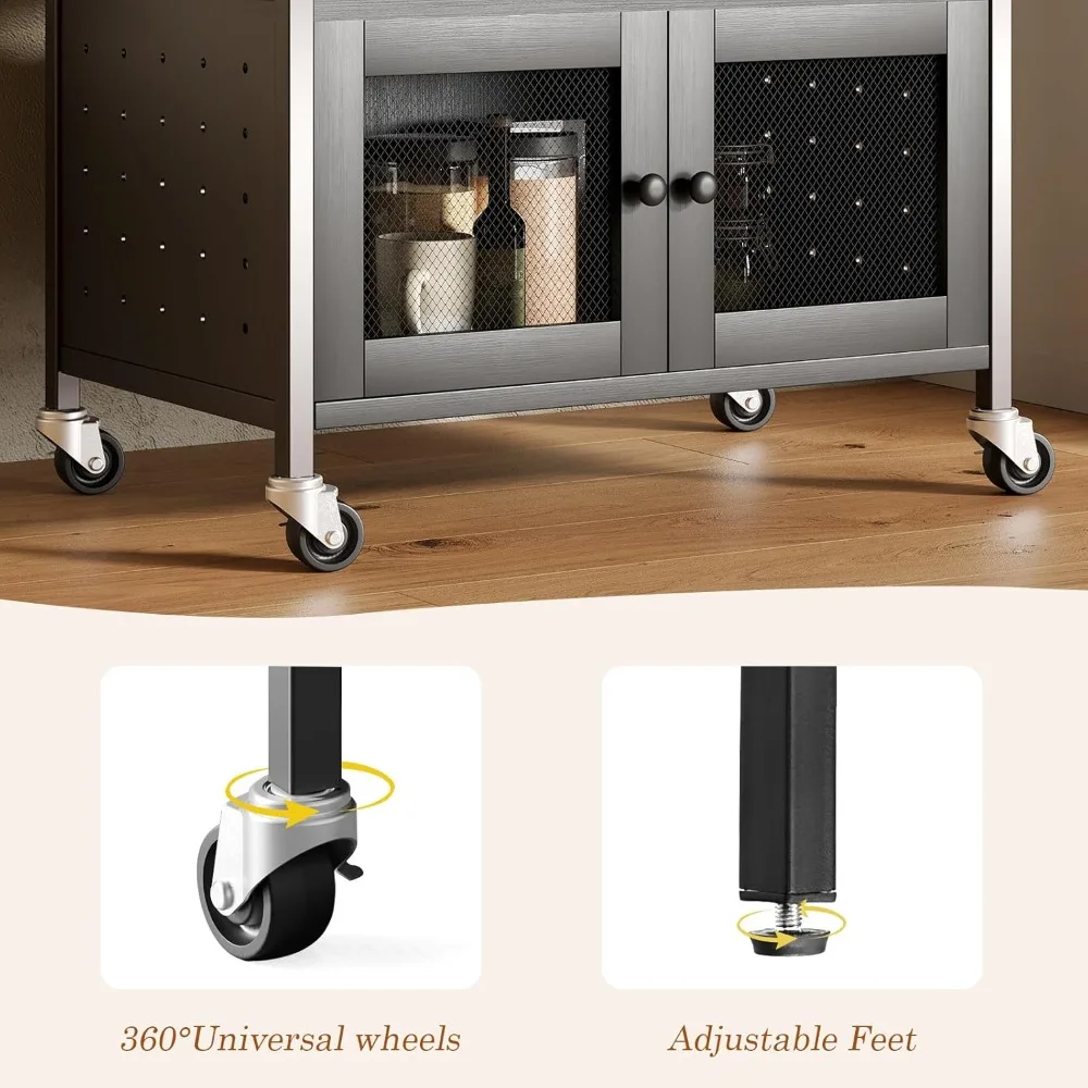 محطة عربة القهوة مع درج تخزين، حامل ميكروويف صغير مع خزانة تخزين، محطة حامل القهوة، جزيرة رولينج #4