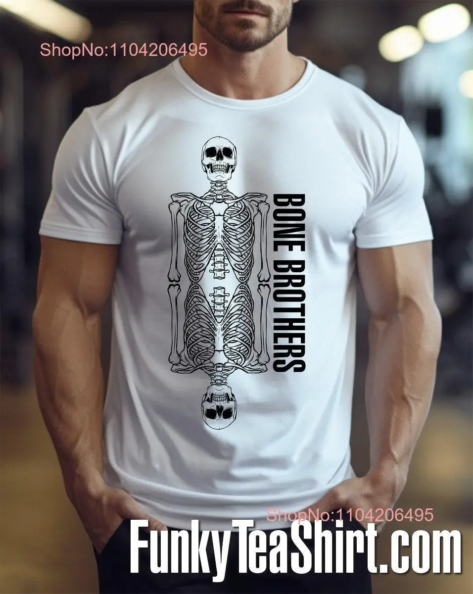 Bone Brothers Skeleton Skull Torso Halloween T Shirt Costume Party Spooky Creepy  long or short sleeves